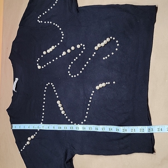 Zara Knit Black Sweater with Unique Pearl Design / Accent, Size L - Picture 9 of 10